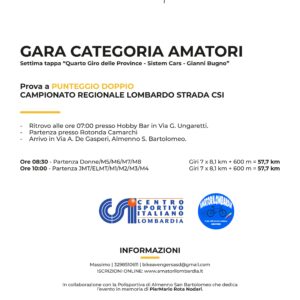 CAMPIONATO LOMBARDO STRADA CSI Almenno SB (BG) 29 Giugno 2025 ULTIMA Tappa Giro delle Provincie PUNTEGGIO DOPPIO