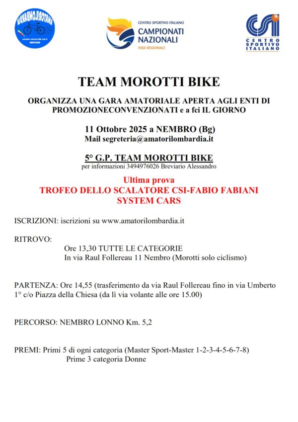 Nembro (BG) 11 Ottobre 2025 "Ultima Tappa Trofeo dello Scalatore CSI-Mem Fabiani-System Cars"