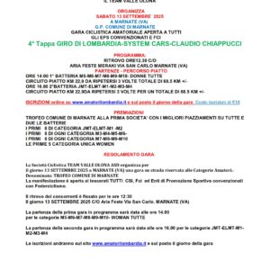 Marnate (VA) 13 Settembre 2025 GP Comune di Marnate- 4° Tappa Giro di Lombardia-System Cars-Caludio Chiappucci