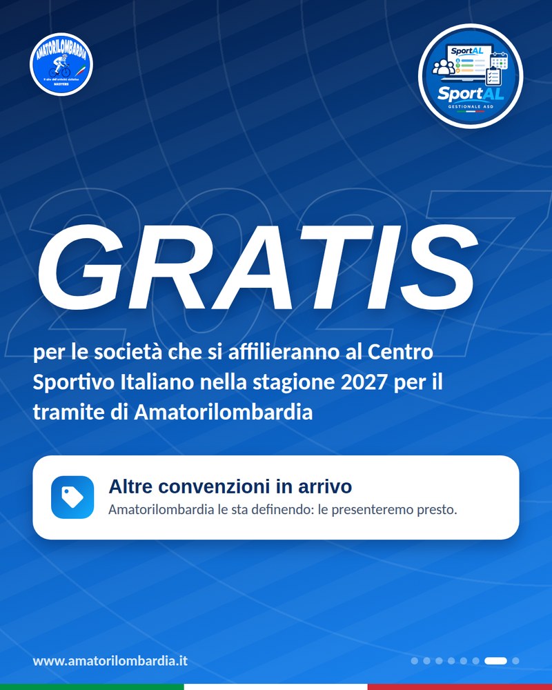SportAL gratuito per le società che si affilieranno al Centro Sportivo Italiano nella stagione 2027 tramite Amatorilombardia