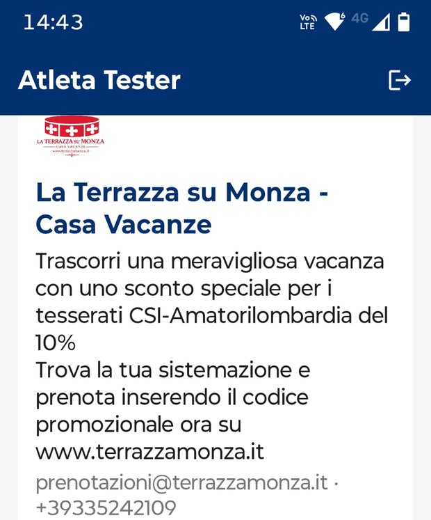 La scheda Convenzioni dell'app SportAL Tesserati